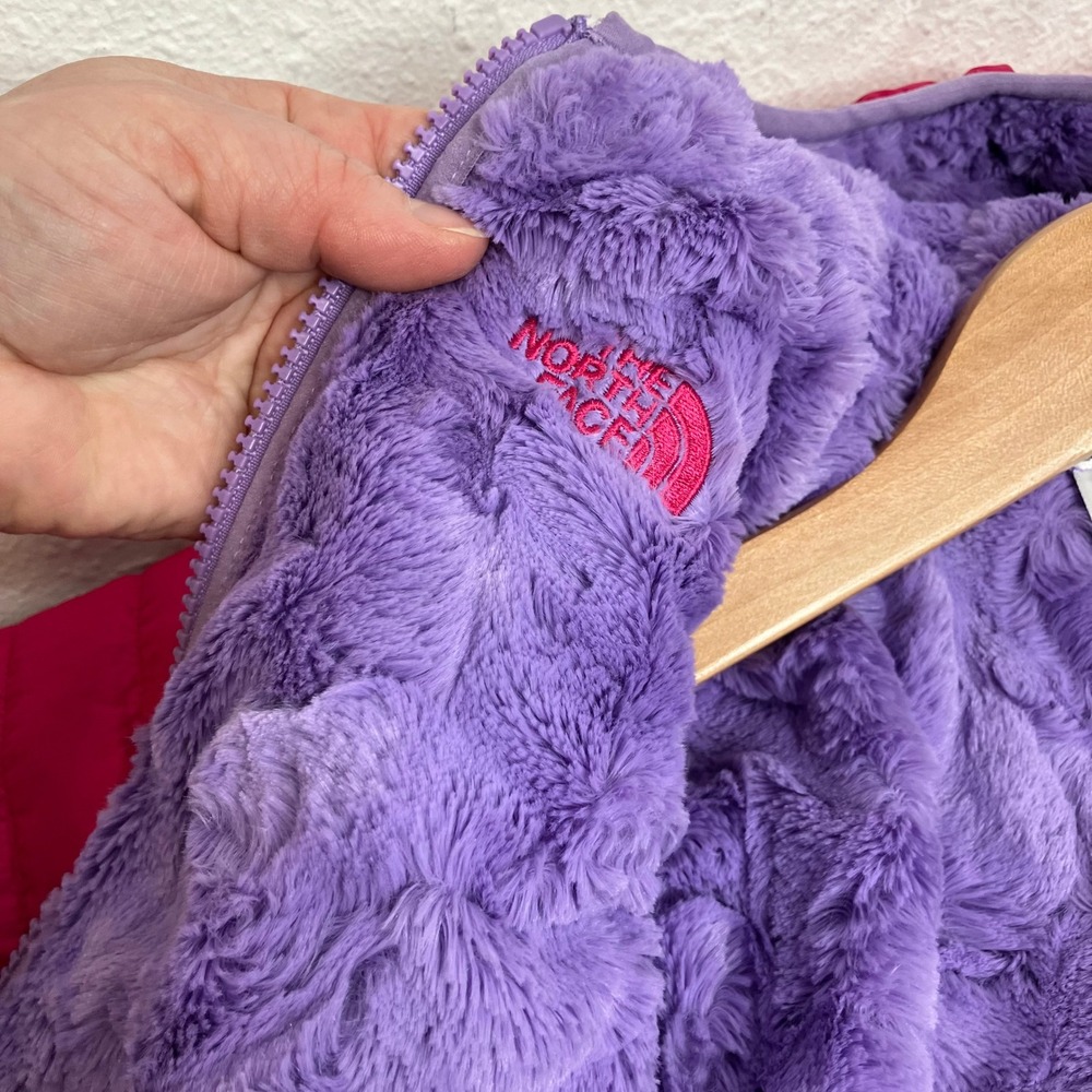The North Face Mossbud Swirl Reversible Puffer Jacket Pink Purple Hood 3-6 month - Picture 3 of 10